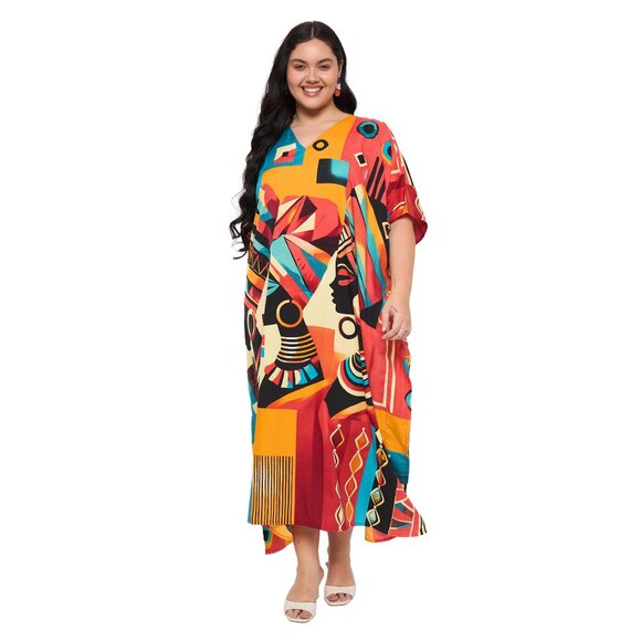 Gypsie Blu Lady Tribal Printed Caftan Dress Polyester Dubai Maxi Gown Dresses - Picture 3 of 9